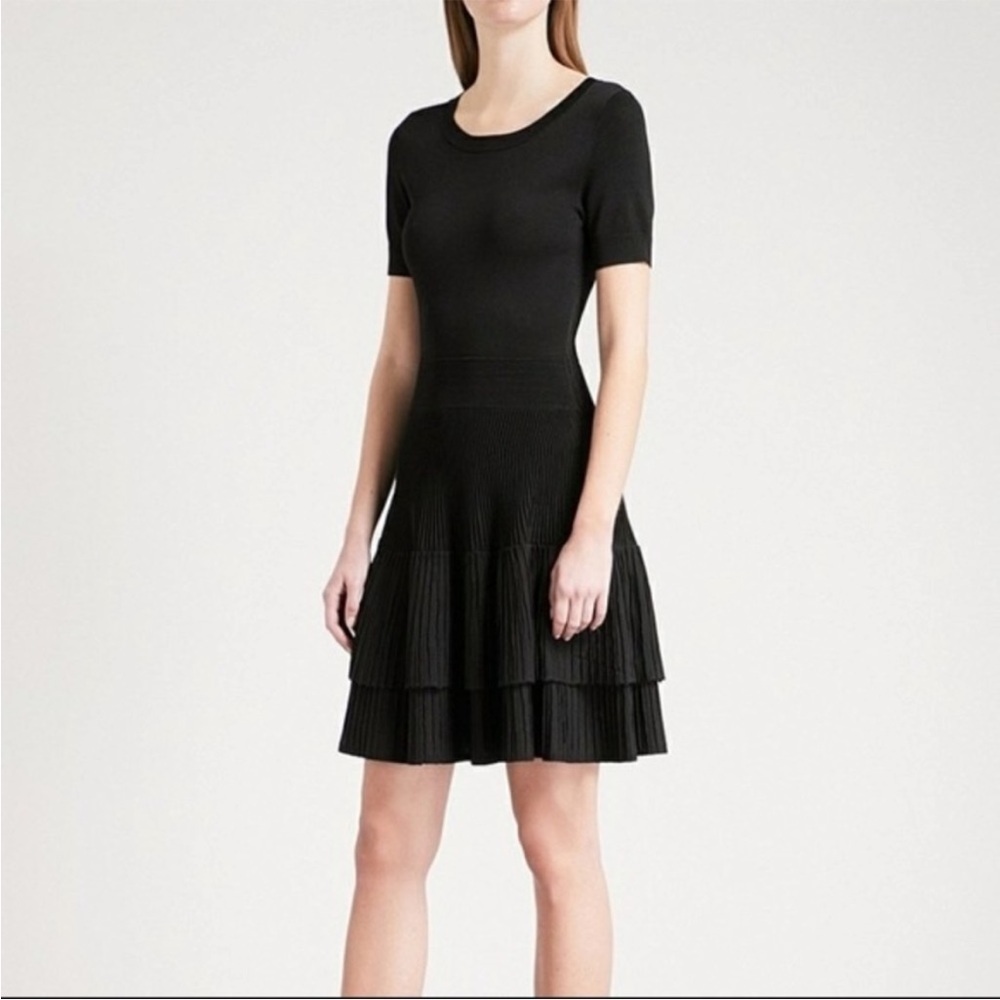 Maje Raliano Pleated Ribbed Knit Dress In Black - Picture 2 of 11
